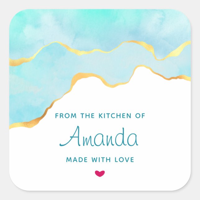 Tranquil Tropical Green & Gold Border Kitchen Square Sticker (Front)