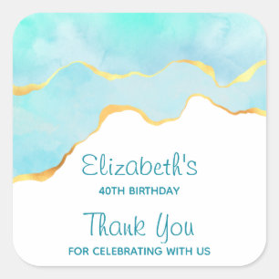 Tranquil Tropical Green with Gold Border Birthday Square Sticker