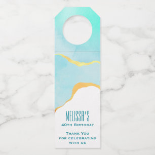 Tranquil Tropical Green with Gold Border Thank You Bottle Tag