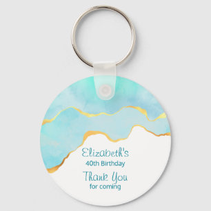 Tranquil Tropical Green with Gold Border Thank You Key Ring