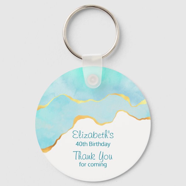 Tranquil Tropical Green with Gold Border Thank You Key Ring (Front)
