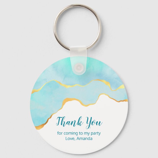 Tranquil Tropical Green with Gold Border Thank You Key Ring (Front)