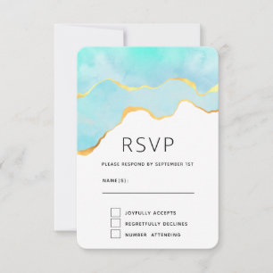 Tranquil Tropical Green with Gold Border Wedding RSVP Card