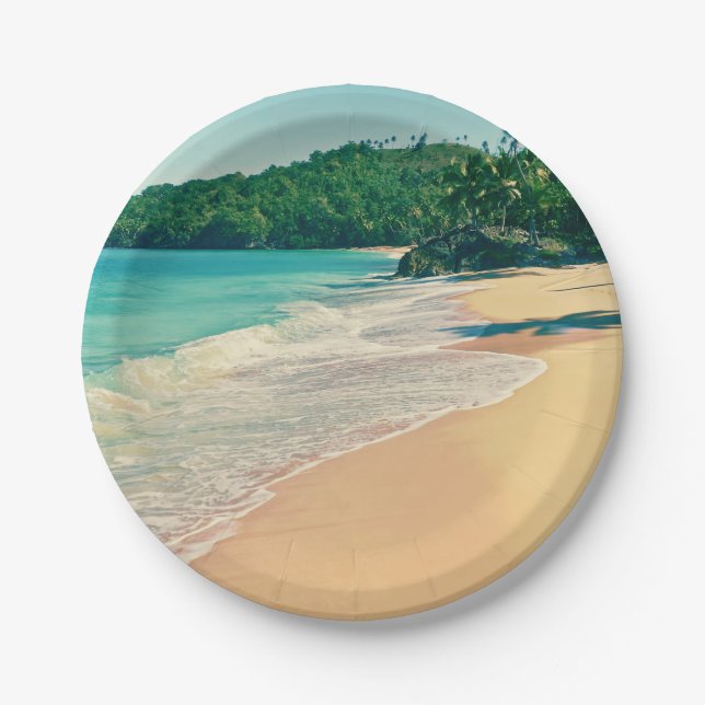 Tranquil Tropical Island Beach Paper Plate (Front)