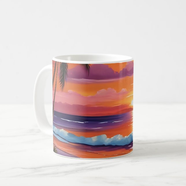 Tranquil Tropics Sunset Over the Ocean Coffee Mug (Front Left)