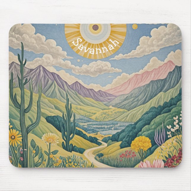 Tranquil Valley: Pastel Landscape Mouse Mat (Front)
