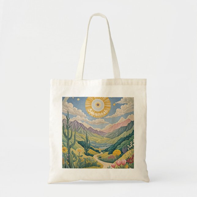 Tranquil Valley: Pastel Landscape Tote Bag (Front)