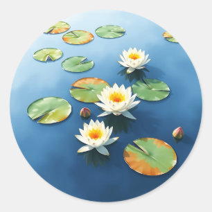 Tranquil Water Lilies Floating on Calm Pond Classic Round Sticker