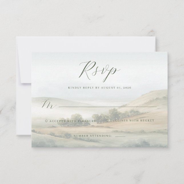 Tranquil Watercolor Landscape RSVP Card (Front)