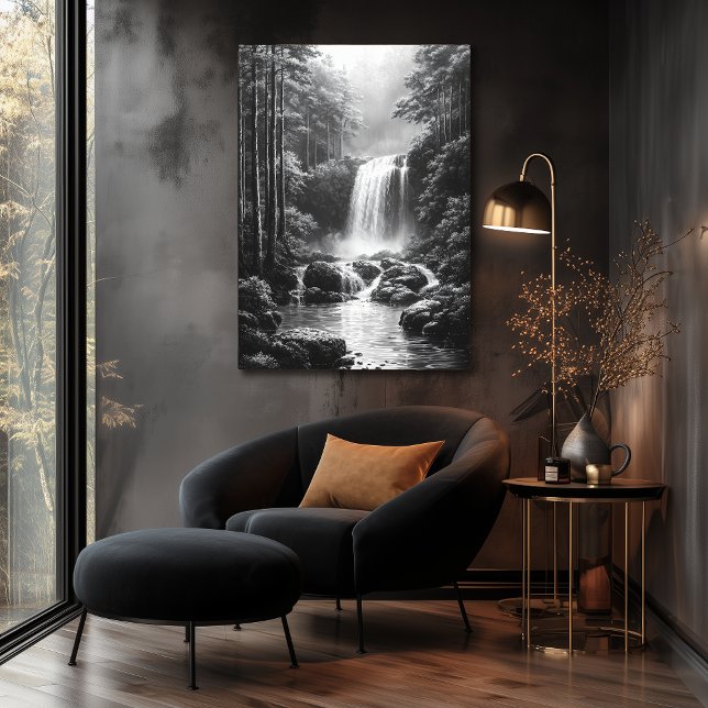 Tranquil Waterfall in Forest - Charcoal Art Poster (Creator Uploaded)