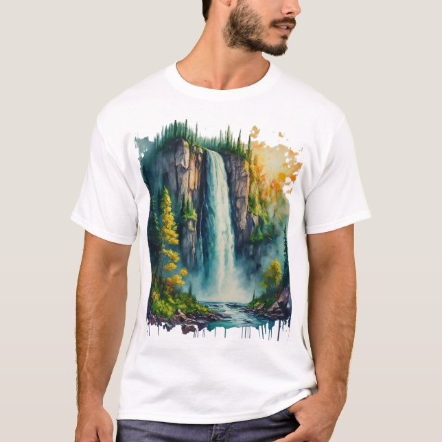 Tranquil Waterfall Serenity T-Shirt (Front)