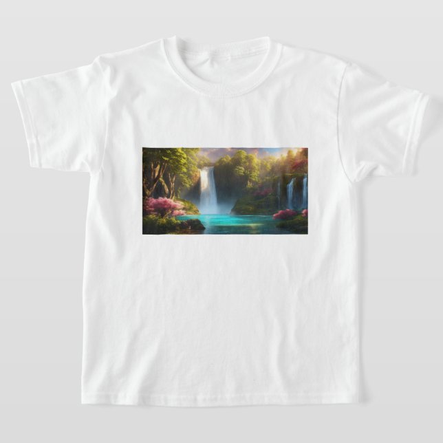 Tranquil Waters: Geese Family by the Falls T-Shirt (Laydown)