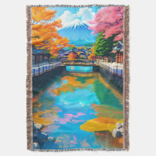 Tranquil Waters: Mt. Fuji's Reflection Throw Blanket