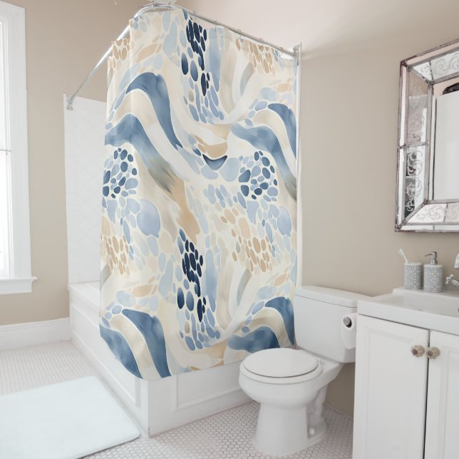 Tranquil Wave Pool Pattern Shower Curtain (In Situ)