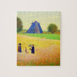 Tranquil Wheat Field Scene with Windmill Jigsaw Puzzle