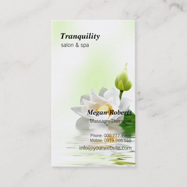 Tranquil White Lotus Spa Skin Care Massage Salon Appointment Card (Front)