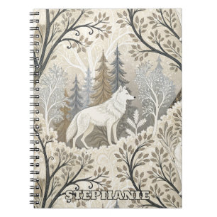 Tranquil Winter Forest Scene with White Wolves Notebook