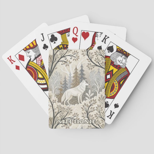 Tranquil Winter Forest Scene with White Wolves Playing Cards (Back)
