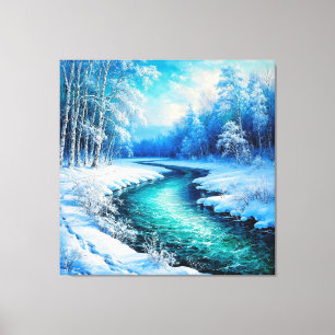 Tranquil Winter Landscape with a Frozen River Canvas Print