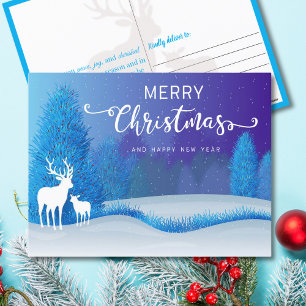 Tranquil Winter Night Reindeers Christmas Holiday Postcard