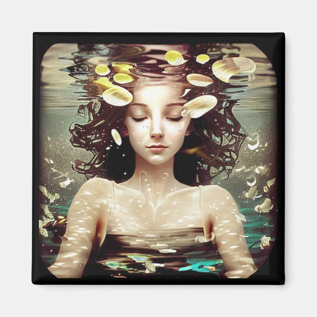 Tranquil Woman Under Water, | AI Artwork Magnet (Front)