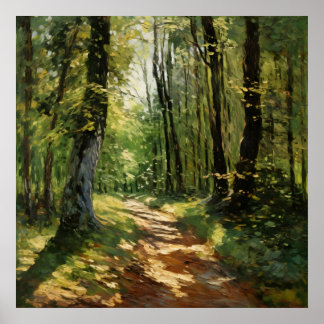 Tranquil Woodland Pathway - Impressionist Painting Poster