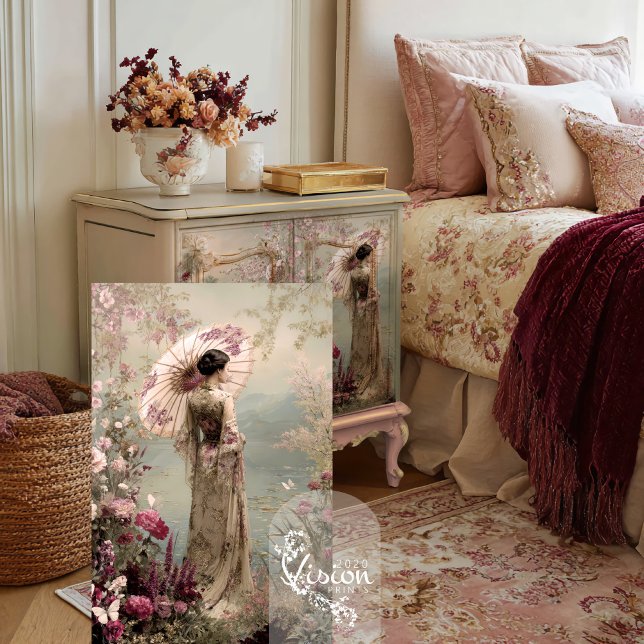Tranquility Elegant Chinoiserie Portrait Parasol  Tissue Paper (Chinoiserie Tranquillity Romantic Portrait & Parasol, Ethereal Floral Fantasy Decoupage Tissue Paper)