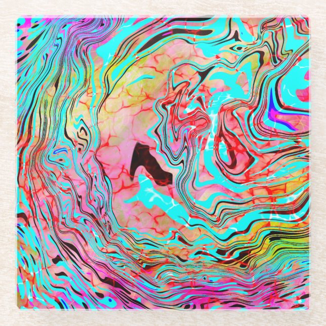 Tranquillity Abstract Fluid Art    Glass Coaster (Front)