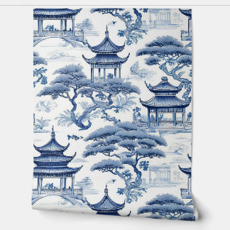 Tranquillity Blue & White Chinoiserie Garden Wallpaper