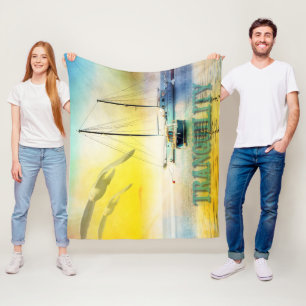 Tranquillity Sailboat On beach Sunset Scenary Fleece Blanket