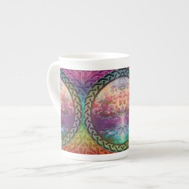 Tranquillity Tree of Life in Rainbow Colours Bone China Mug (Front Left)