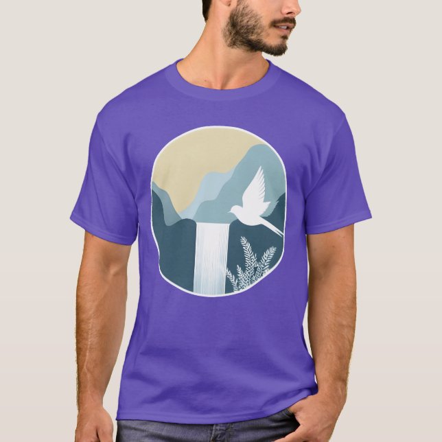 Tranquillity Waterfall and Bird friend T-Shirt (Front)