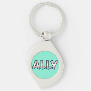 Trans Ally Hollow Letter Mint Background Key Ring
