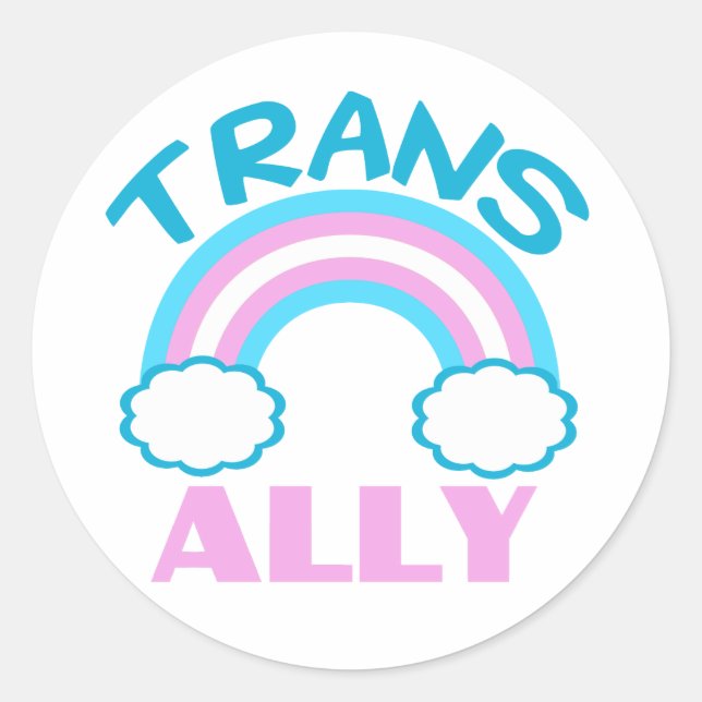 Trans Ally Transgender Rainbow Blue Pink White Classic Round Sticker (Front)