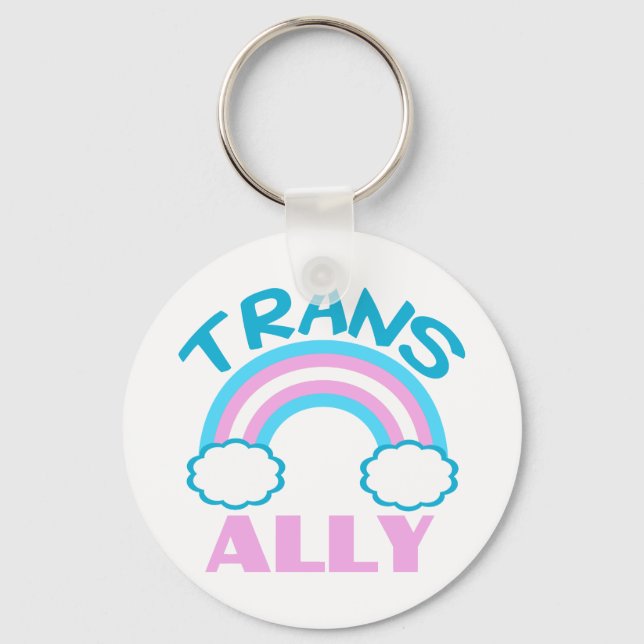 Trans Ally Transgender Rainbow Blue Pink White Key Ring (Front)