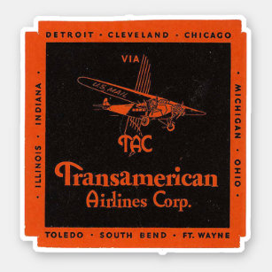 Trans American Airline Corp Aviation Sticker