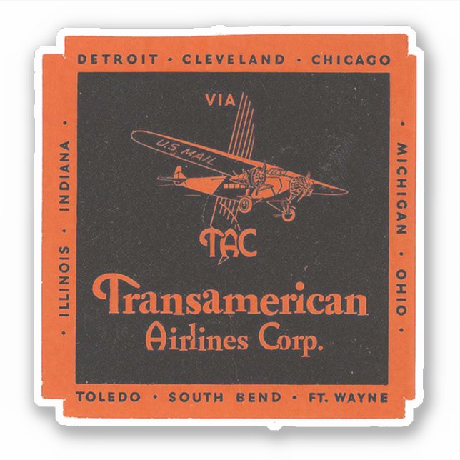 Trans American Airline Corp Aviation Sticker (Front)