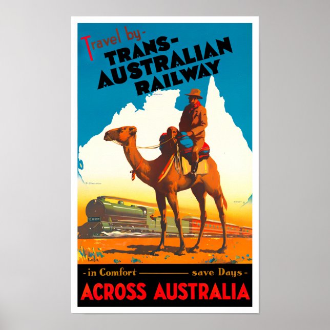 Trans Australian Railway vintage travel Poster (Front)