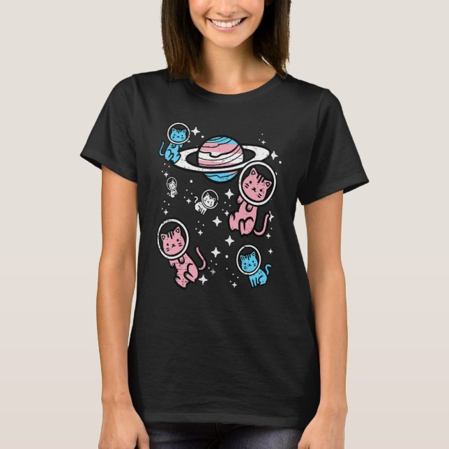 Trans Cats In Space Transgender Transsexual Pride  T-Shirt (Front)