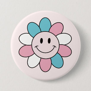 Trans flag colour with a daisy flower smile 7.5 cm round badge