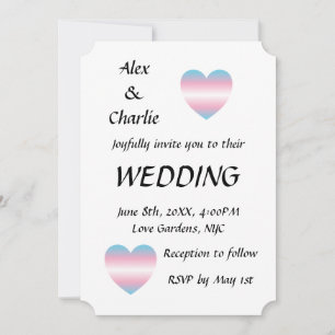 Trans Flag Colours Heart Proud Wedding Invitation