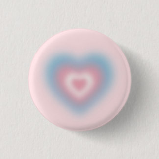 Trans flag colours on a blurred heart 3 cm round badge