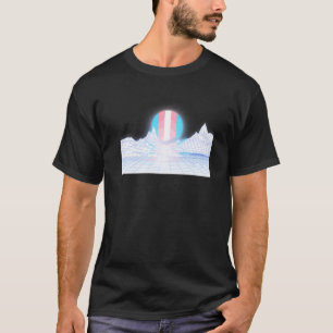 Trans Flag Sunset On White Bg 90s 80s Aesthetic Ri T-Shirt