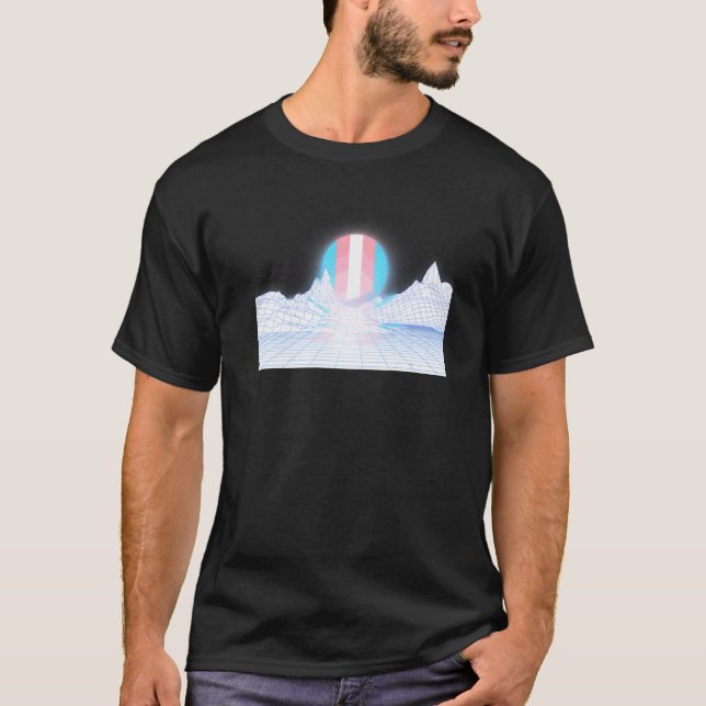 Trans Flag Sunset On White Bg 90s 80s Aesthetic Ri T-Shirt (Front)