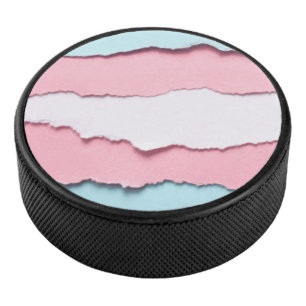 trans flag torn design on hockey Puck
