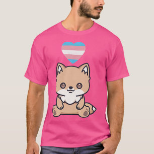 Trans Fox LGBTQ Transgender Pride Flag Kawaii Hear T-Shirt
