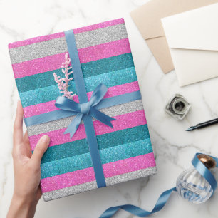 Trans Gay Pride Pink White and Blue Glitter Wrapping Paper