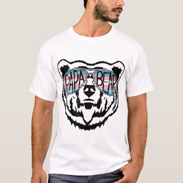 Trans Papa Bear Proud Dad Ally Transgender Rainbow T-Shirt (Front)