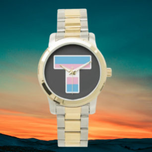 Trans Pride Capital T Oversized Two-Tone Bracelet Watch