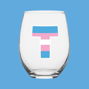 Trans Pride Capital T Stemless Wine Glass